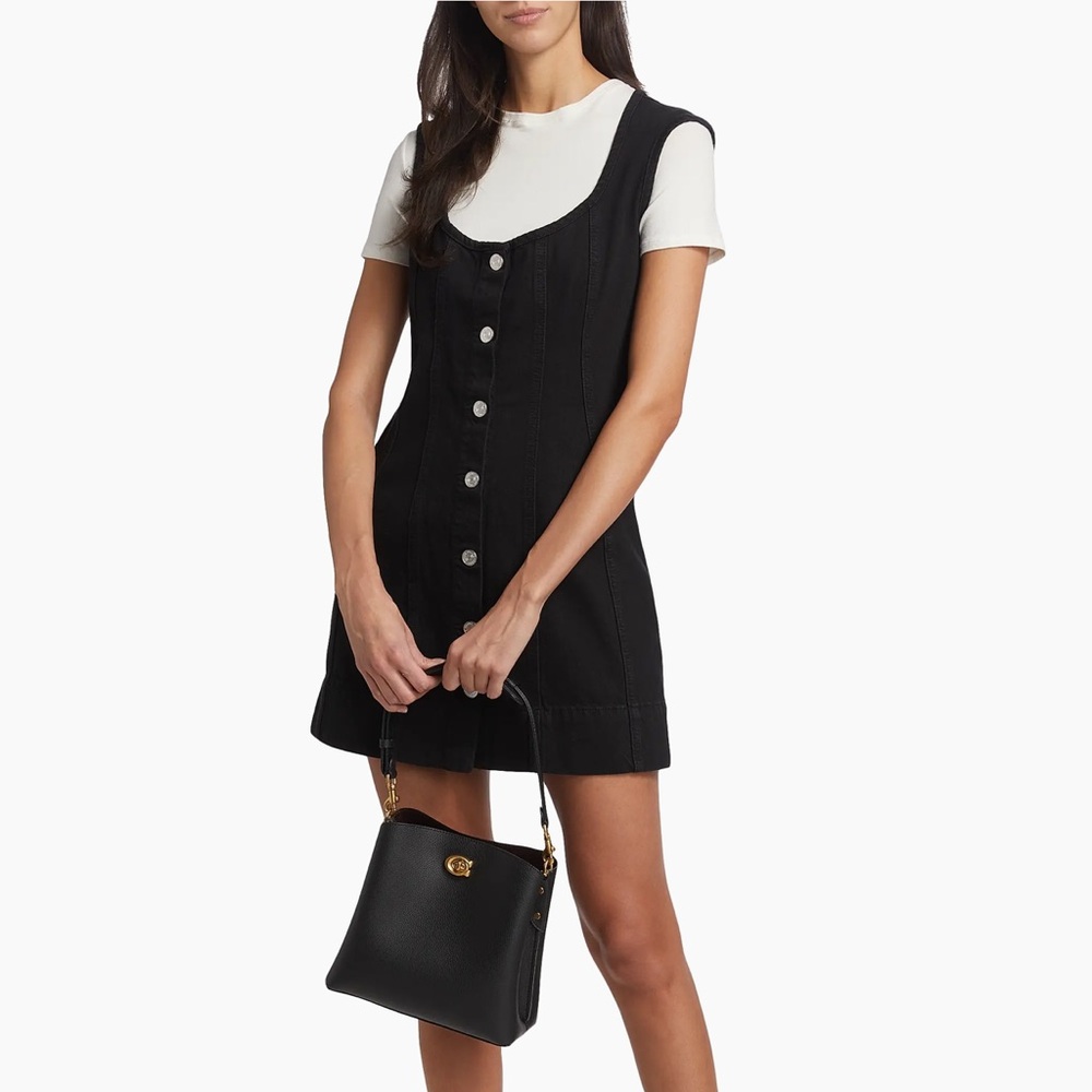 Frame Denim Seamed Scoop Neck Mini Dress Sz 2 in Black